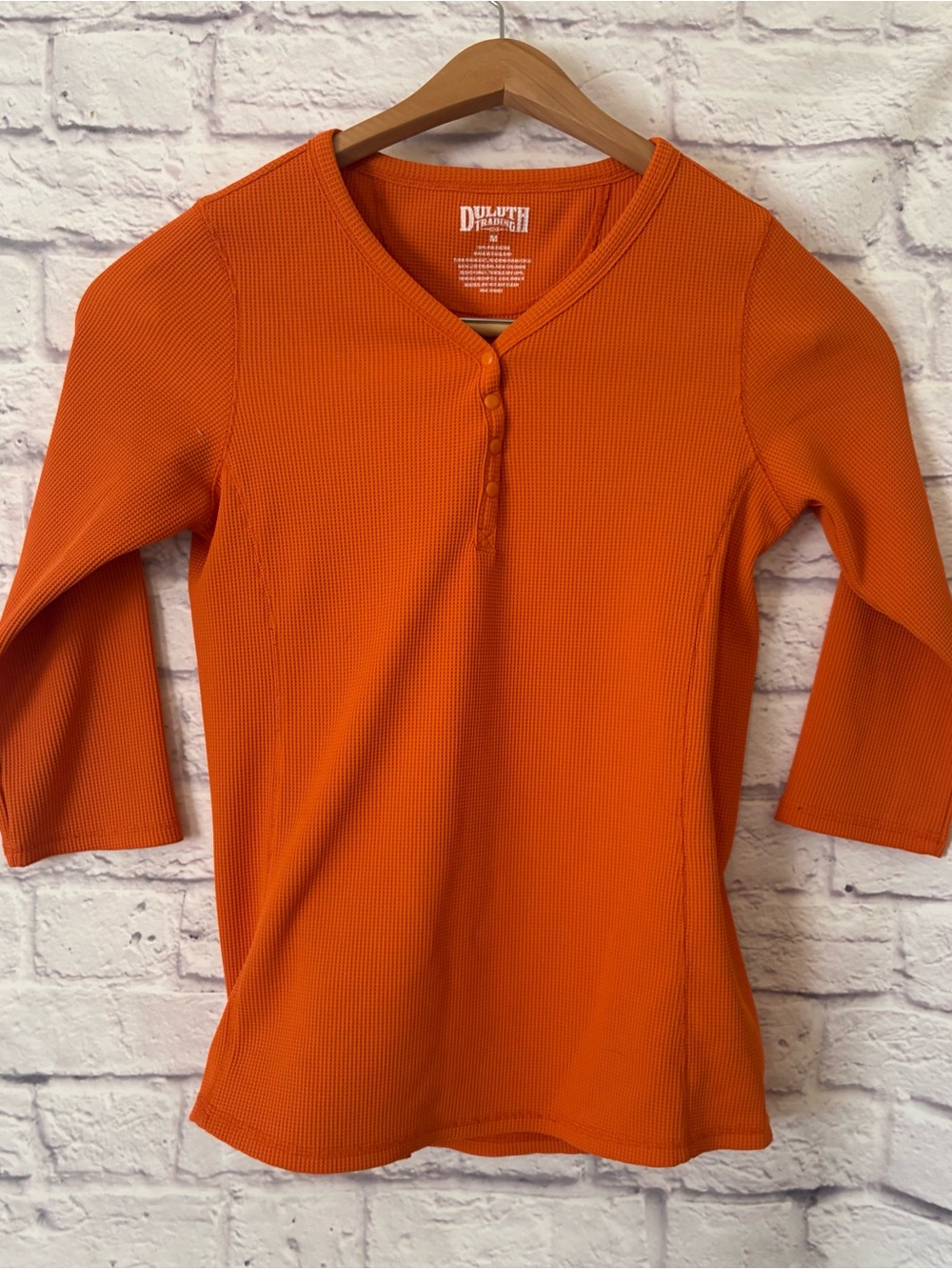 Duluth Trading Co Women’s Orange Waffle Henley Top - Medium